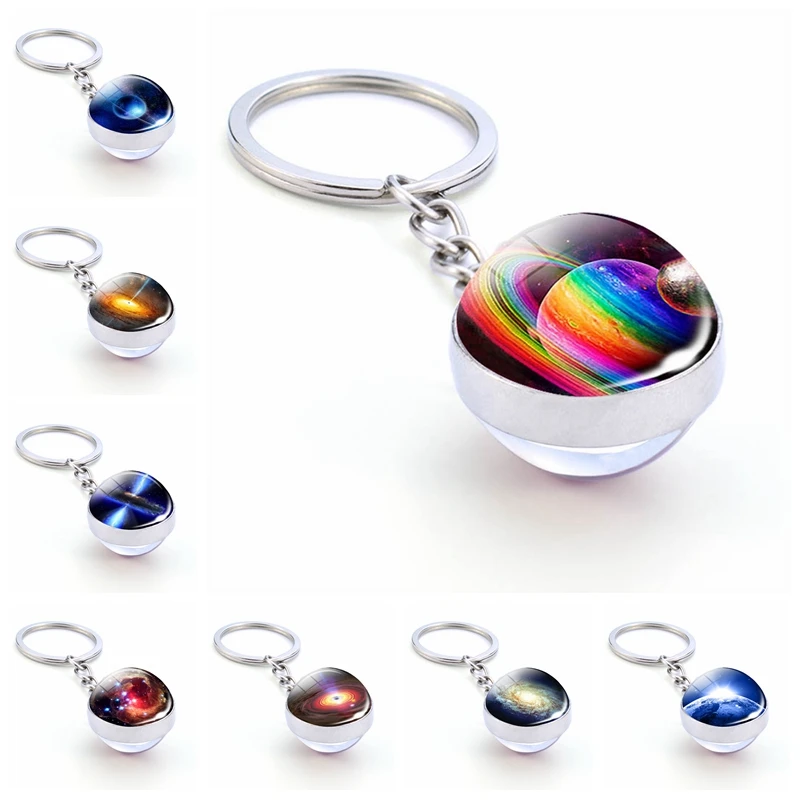 

Hot Sale Nebula Galaxy Glass Ball Keychain Milky Way Planet Star Keychain Keyring Men Cool Car Key Chain Keyfob Gifts