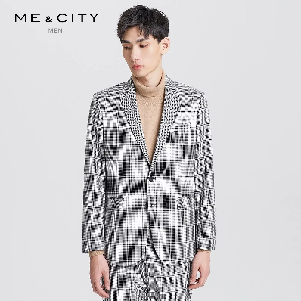 Me& City, мужской модный шерстяной Блейзер,, брендовый деловой Блейзер, дизайн "гусиная лапка", Повседневный, мужской, тонкий, умный пиджак, костюм, Homme - Цвет: Black and White
