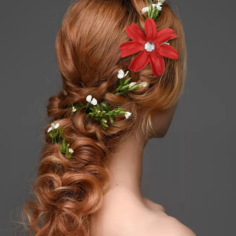 Заколка для волос с цветком лилии и стразами маленьких девочек-красный | Женская
