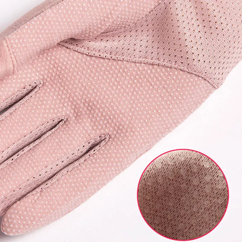 

Women Sunscreen Gloves Anti-UV Female Skid Ice Silk Thin Breathable Mesh Lace Touch Screen Gloves Summer Anti-UV Driving Gloves
