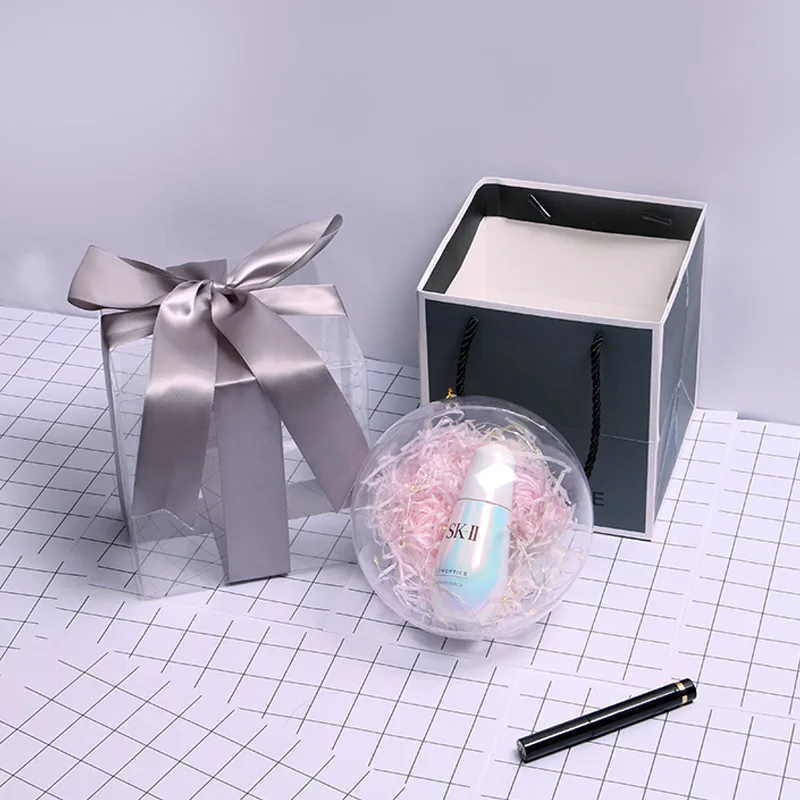 Прозрачная подарочная Коробка в форме шара бант лента помада для духов конфет