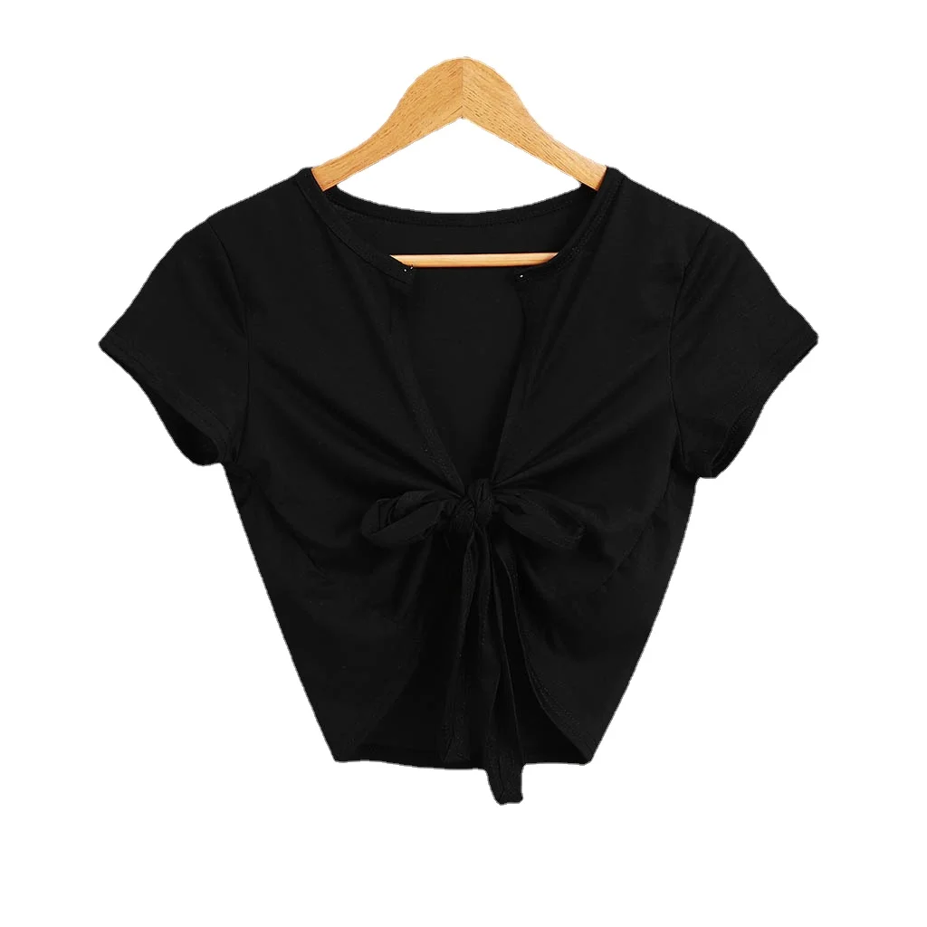 

Женский короткий кардиган с бантом и круглым вырезом, однотонный элегантный облегающий Топ