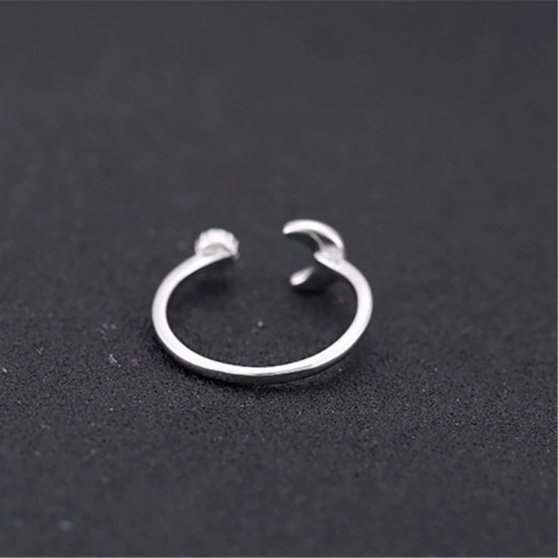 

YPAY 2021 Moon Black Epoxy 925 Sterling Silver Retro Literary Temperament Personality Fashion Female Resizable Opening Rings