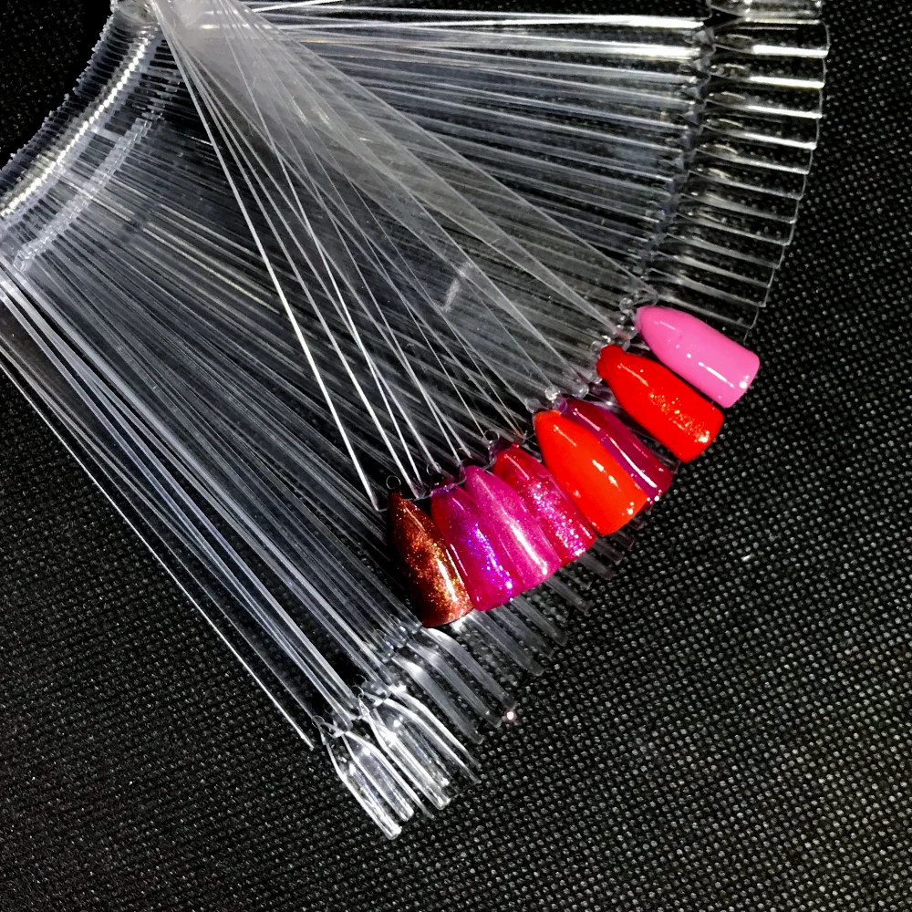 Fake nails 50Pcs Fan-shaped Nail Display Sticks Polish Board Practice Art Tips with Metal Split Ring Color Card | Красота и здоровье