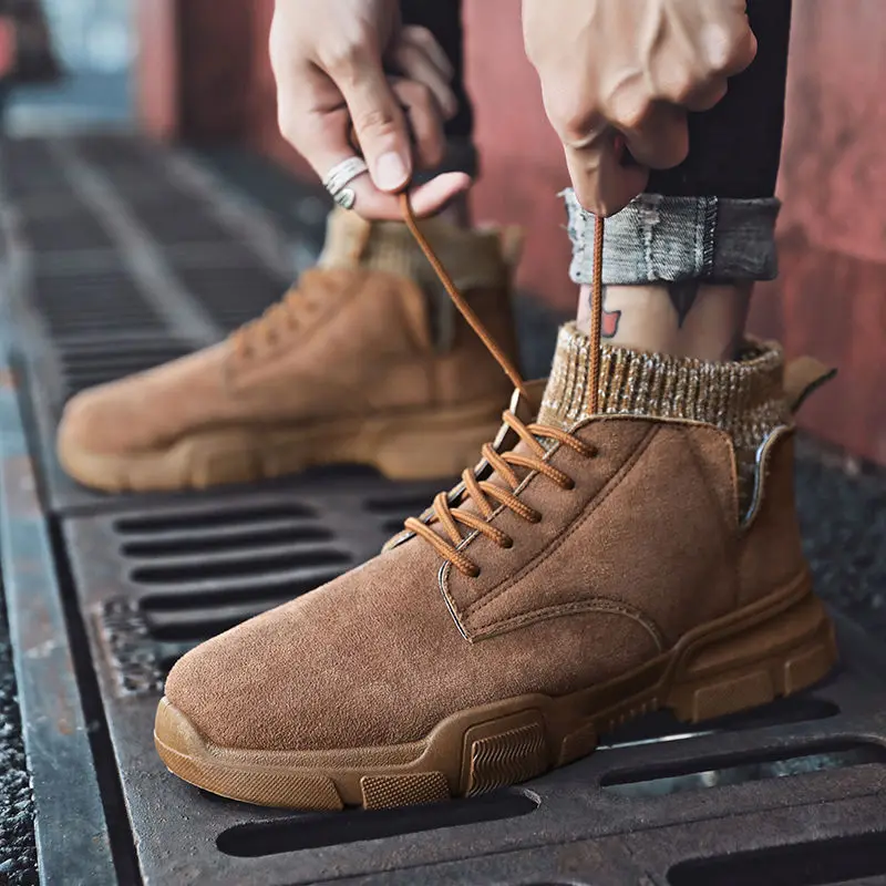 Демисезонные мужские Ботинки Челси в западном стиле модные высокие ботинки