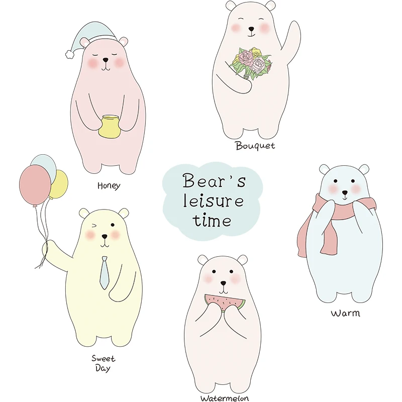 

Cartoon Bear Wall Stickers for Kids Room Decor Aesthetic Nursery Animals Art Decals Mural Living Room Self-adhesive Wallpaper