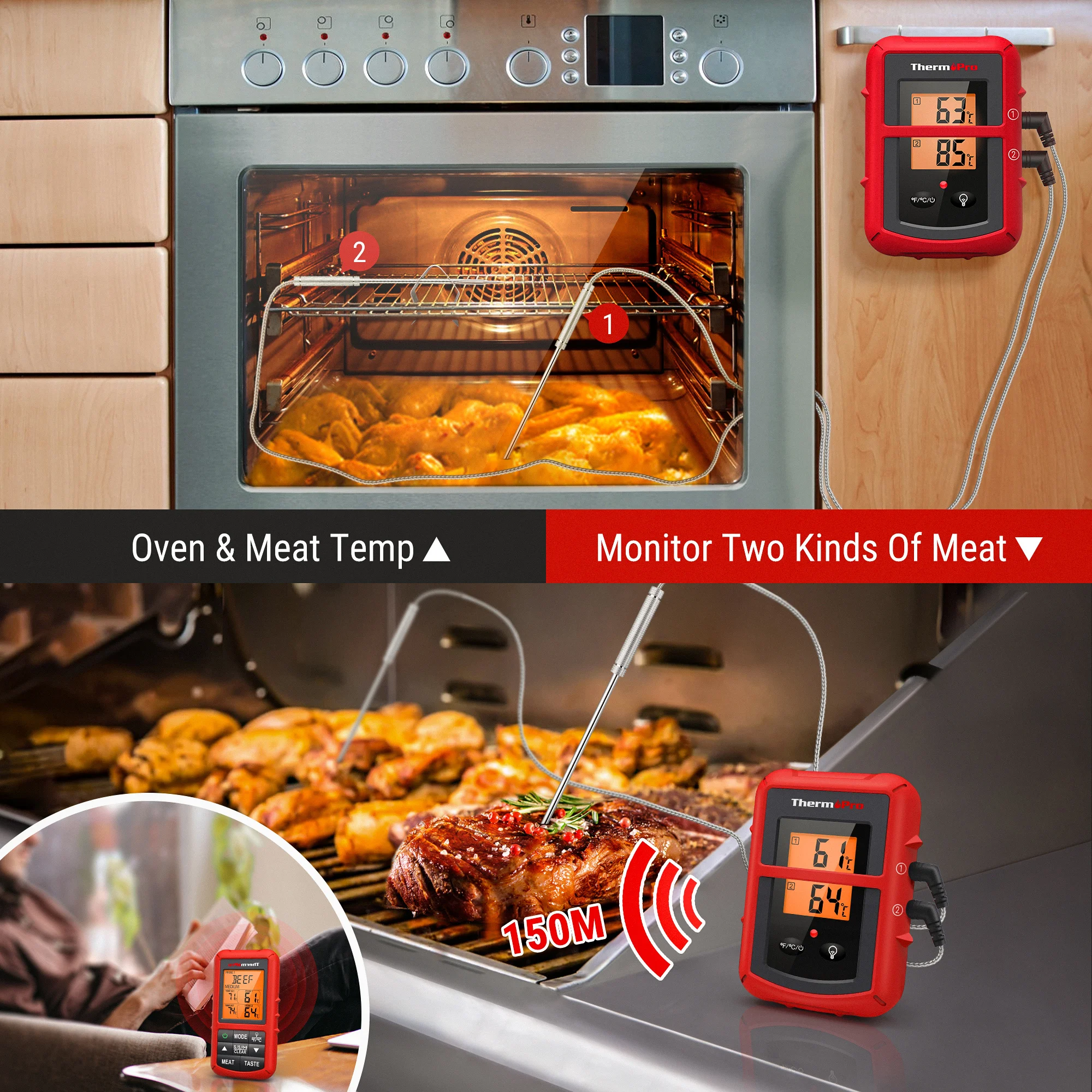 ThermoPro TP20C дистанционного Беспроводной цифровой термометр для мяса печи барбекю