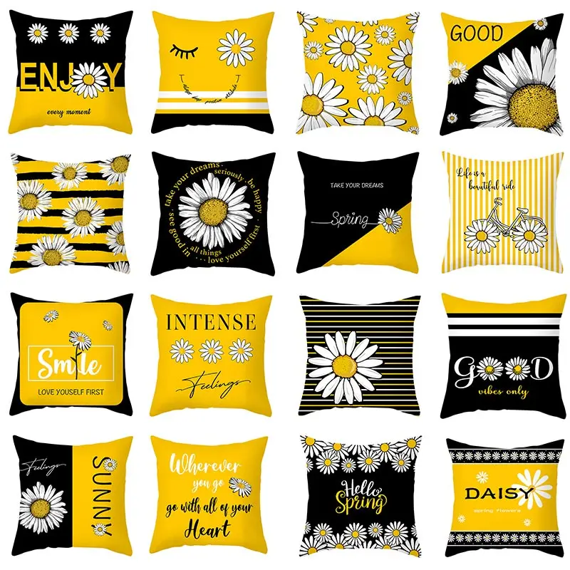 

Pillowcase Daisy Yellow Style Decorative Cushion Cover For Bed Polyester Throw Pillow Covers Office Chair Home Decor 45*45cm/Pc