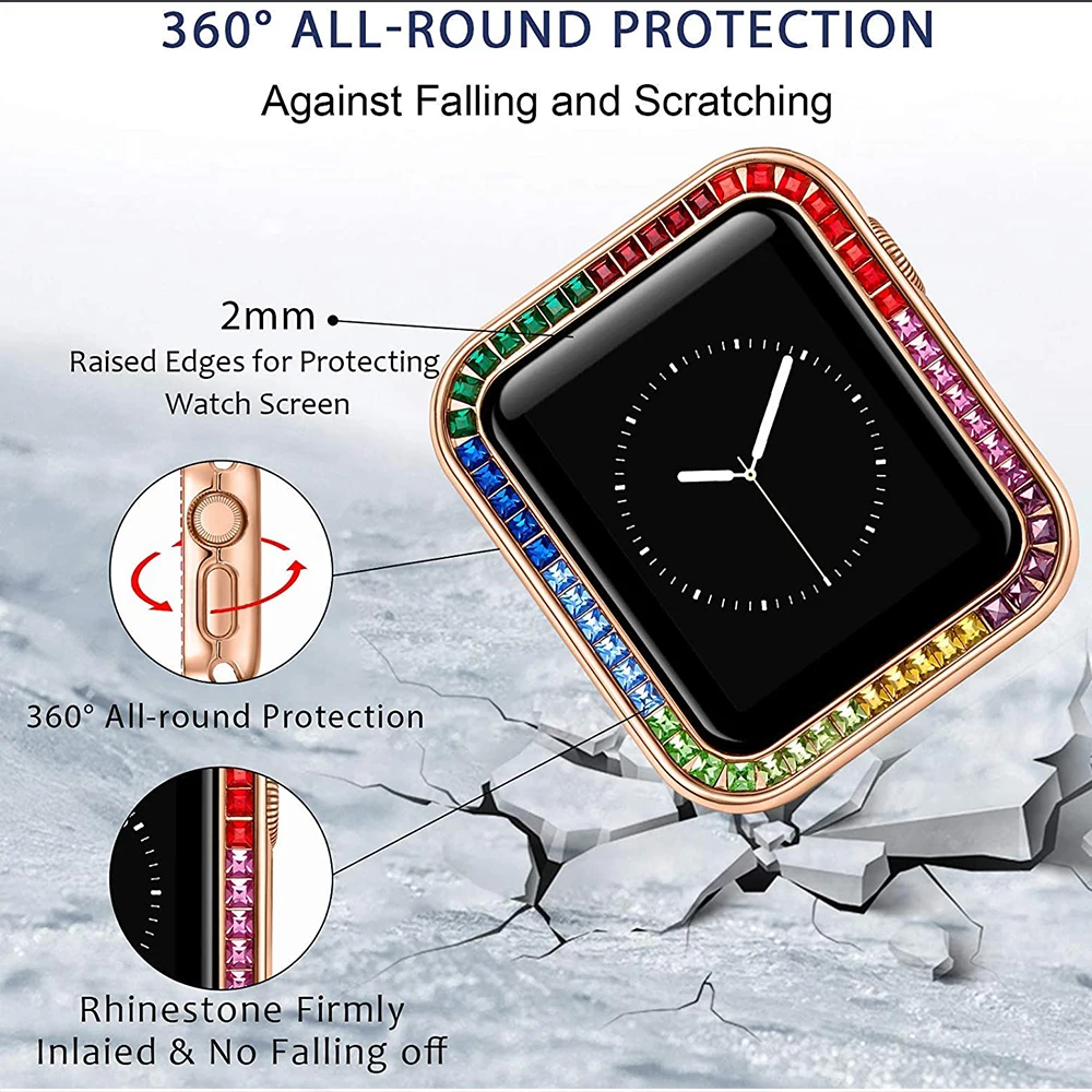 Luxury Zircons Diamond Cover for Apple Watch 6 5 4 40mm 44mm Womens Jewelry Protective Case for iWatch Series 6 SE 3 42mm 38mm