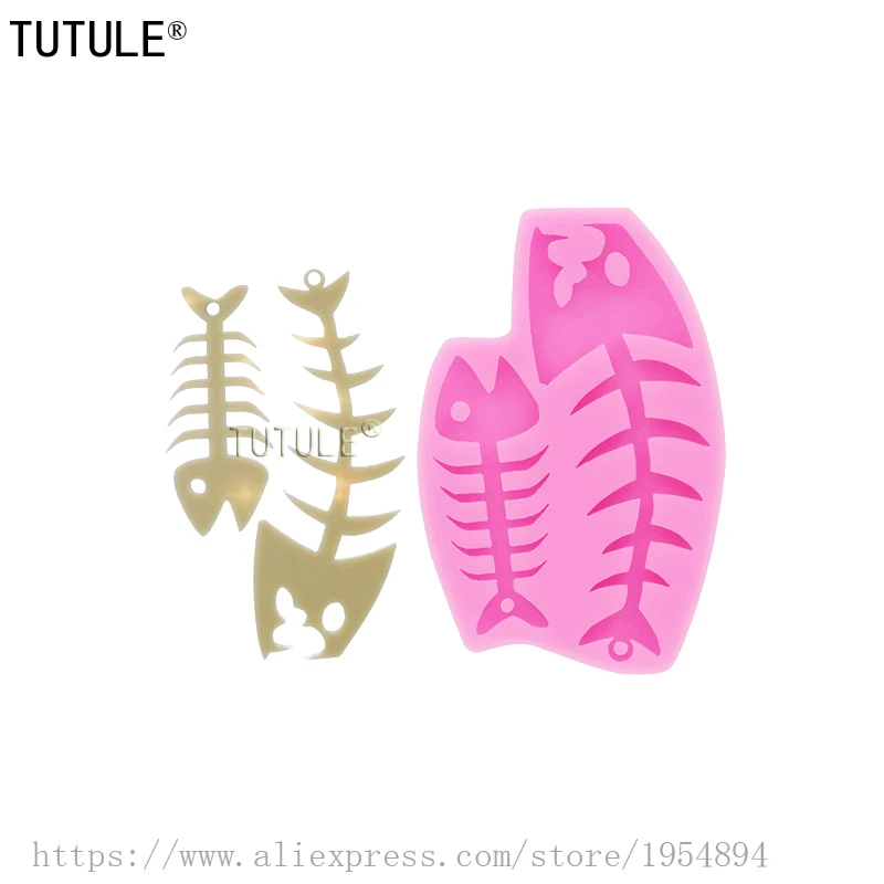 Блестящая рыба брелок со скелетом плесень Рыба кости смолы ремесло силиконовые