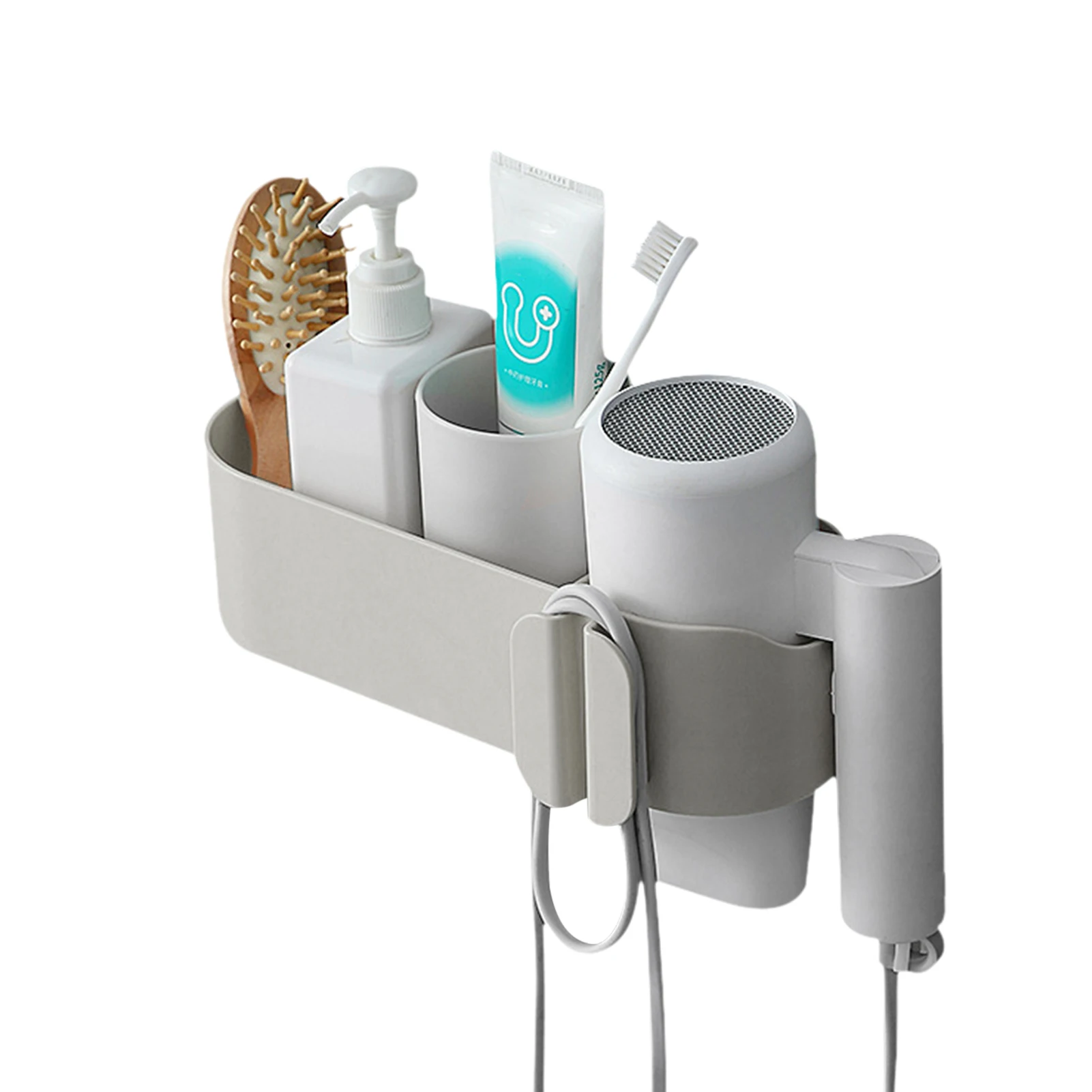 

Multifunction Bathroom Storage Hair Dryer Holder Shower Organizer Self-adhesive Wall Mounted Plastic Shelf Shampoo Holder