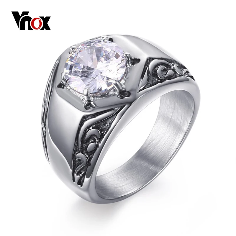 Vnox Флер де Лис шаблон AAA камень кольцо для женщин мужчин нержавеющая сталь литье