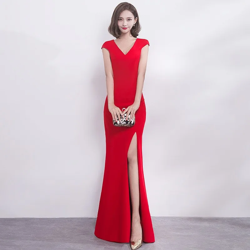 

Spaghetti Strap Bride Wedding Dress Sexy Slash Neck Evening Party Dress Elegant Trumpet Dress Noble Slim Celebrity Dress
