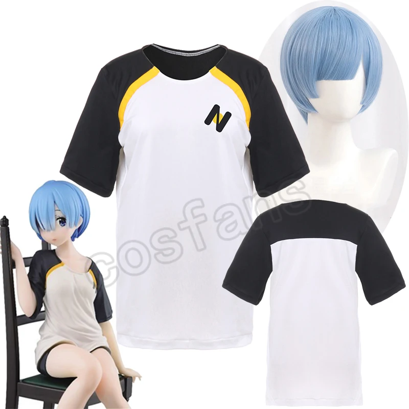 Костюм для косплея из игры Re:Zero Ram Rem черно-белая футболка Жизнь в другом мире от