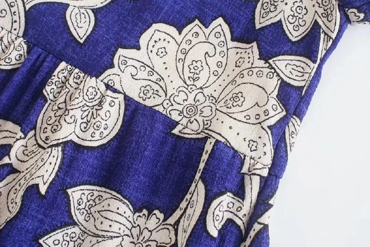 

KRSB Summer Women Printed Long Dress V-Neck Long-Sleeved Loose Dress Flower Printing A-Line Casual Lazy Style