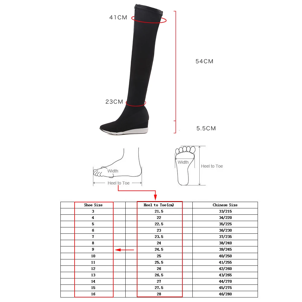 Женские ботфорты на танкетке черные высокие сапоги платформе с острым носком