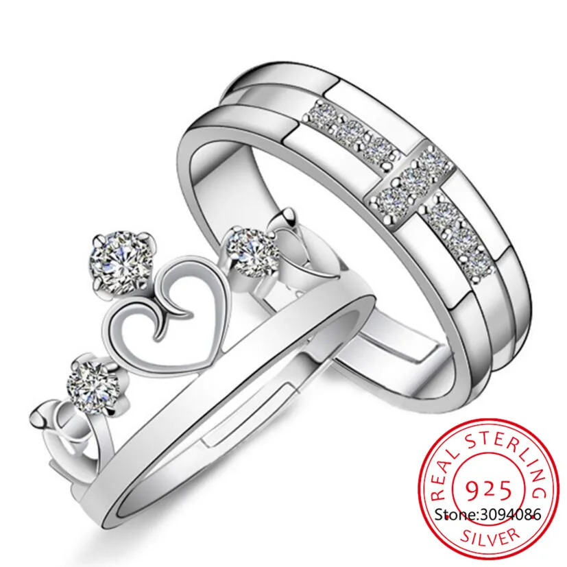 

925 sterling silver new crown ring opening couple of high-quality fine jewelry manufacturers, wholesale one pair