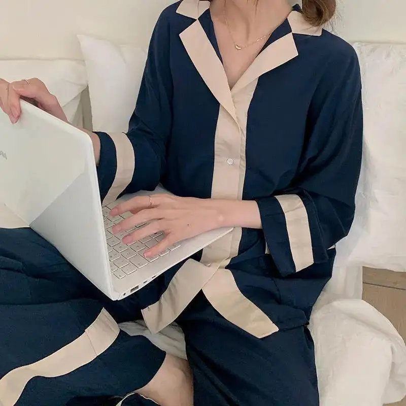 Пижама HOUZHOU Женская с длинным рукавом, комплект для отдыха, штаны, комбинированная одежда для сна, домашняя одежда, на весну-осень