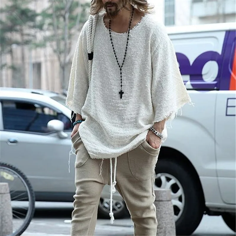 

European American Men's Clothing 2021 Hot Sale New Fashion Long-sleeved Solid Color Top Trendy Loose T-shirt for Men