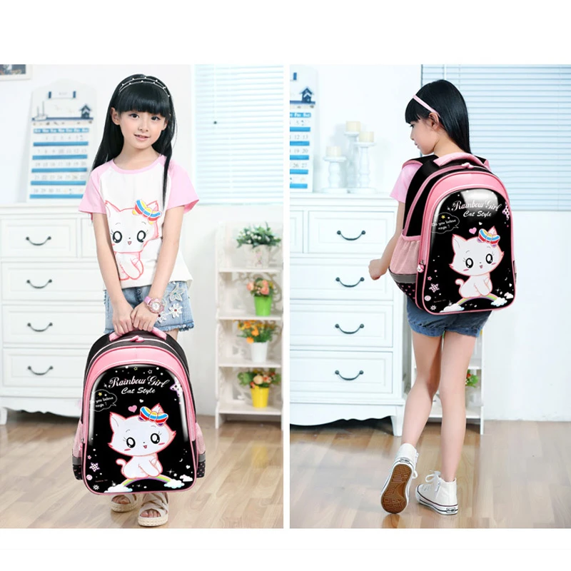 Black Cat Backpack Shiny School Backpack for Girls Back to School Bags Large Bagpack Children Girl Orthopedic School Backpacks