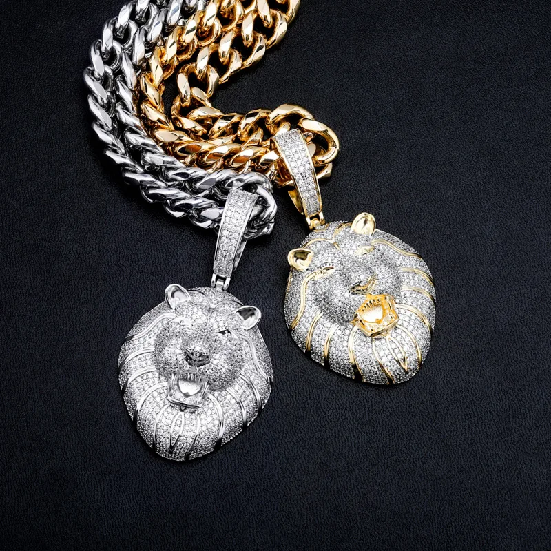 

Hip Hop AAA Cubic Zirconia Pave Bling Iced Out Male Lion Animal Pendants Necklaces for Men Rapper Jewelry Drop Shipping