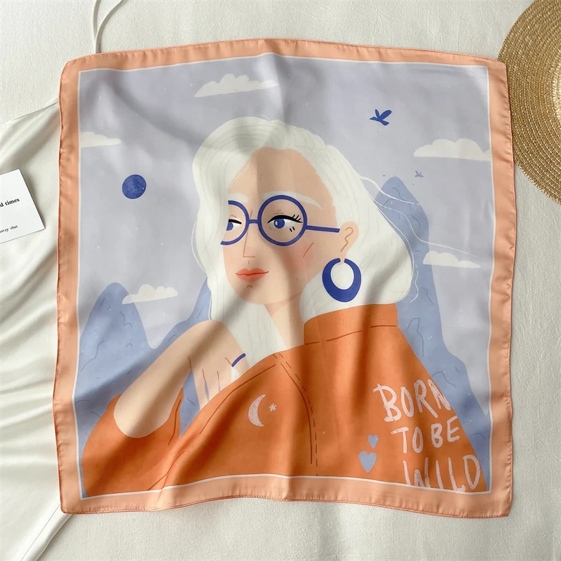 

Elegant Print Neckerchief Satin Headband Shawl Silk Square Scarf For Women Head Wraps Female Foulard 2021 Hair Bands Bandana