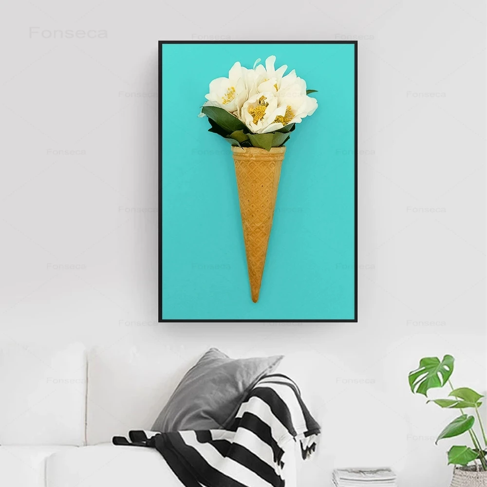 Картина на холсте со льдом ваниль вишня мороженое постер магазин настенное