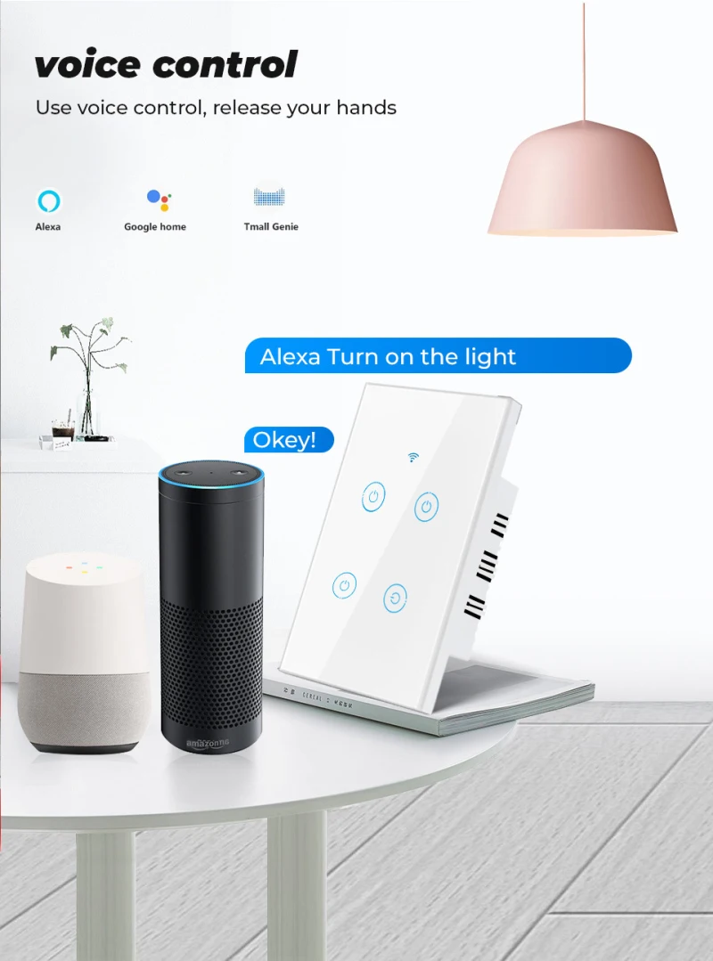 

Умный сенсорный выключатель Tuya Smart Life, 1/2/3/4 клавиши, Wi-Fi, 433 МГц