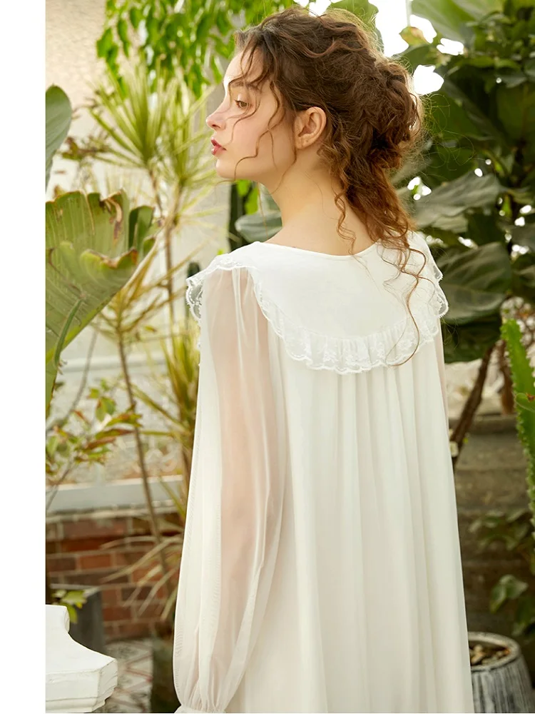 Винтажная Женская хлопковая длинная ночная рубашка роскошная белая кружевная