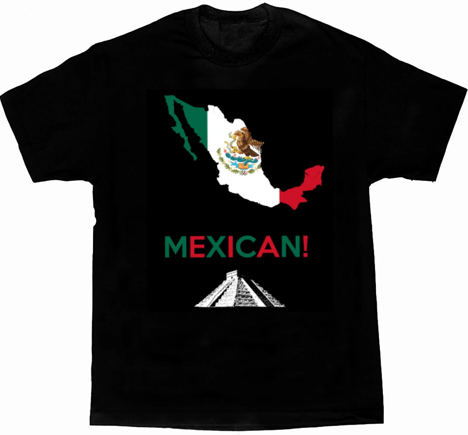 

Mexican Flag Mayan Pyramid Men's T-Shirt. Summer Cotton Short Sleeve O-Neck Unisex T Shirt S-3XL
