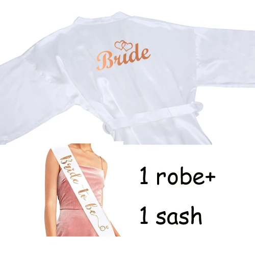 robe and sash Комплект из 3 предметов, розовая печать золотой фольгой, атласный короткий халат для невесты, женские тапочки, пояс для свадьбы, вечерние кимоно, халаты - Цвет: robe and sash