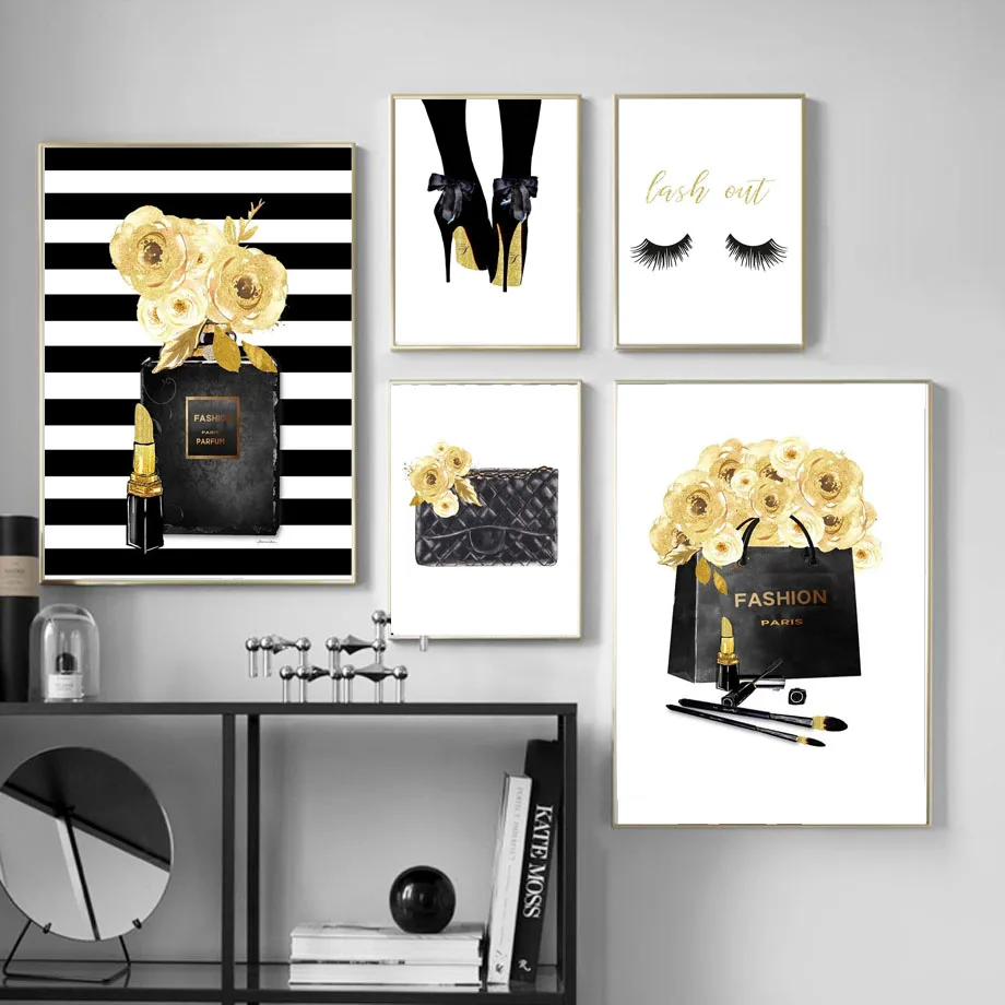 

Wall Art Canvas Painting Paris Flower Bag Perfume Girl High Heel For Living Room Decor Nordic Posters And Prints Wall Pictures