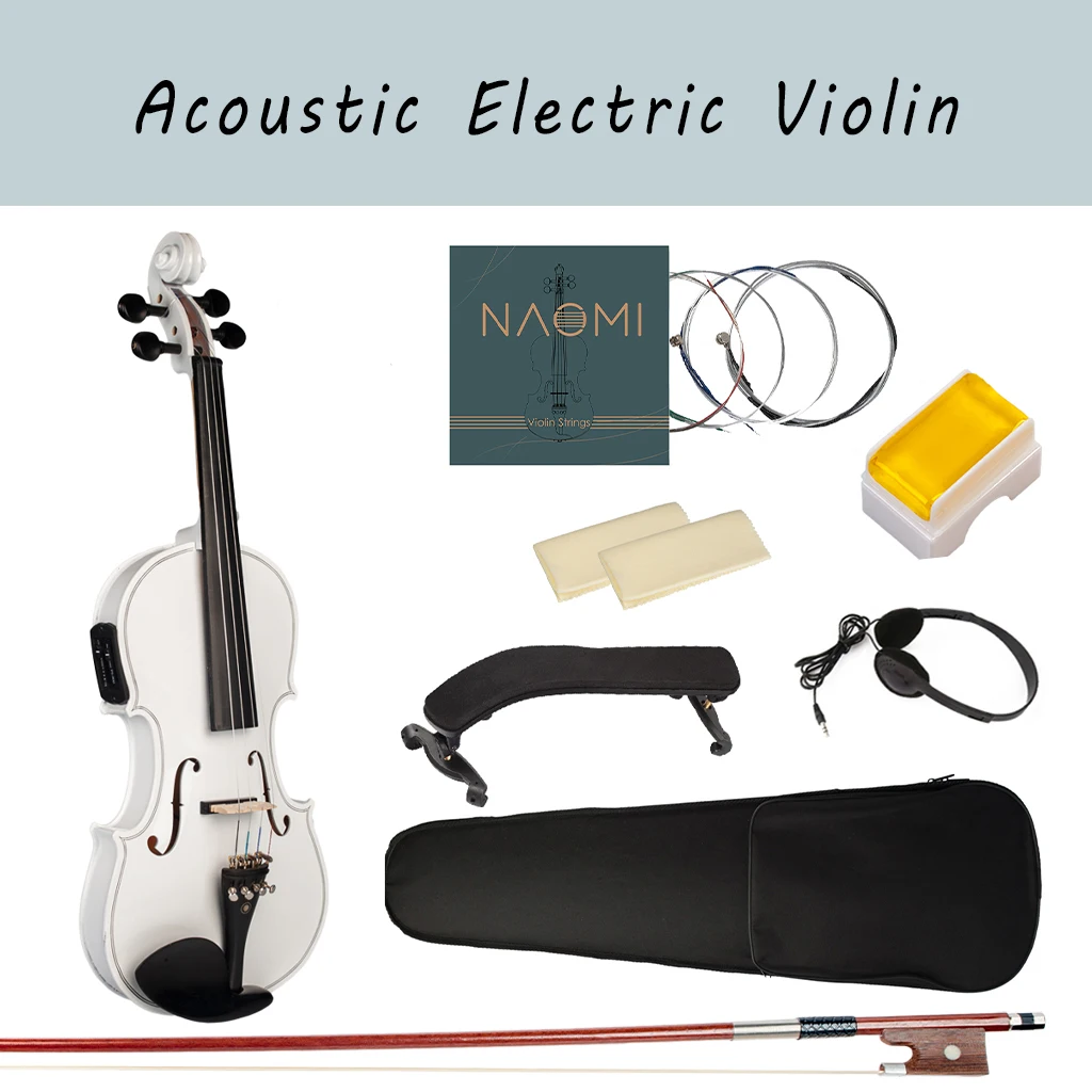 

NAOMI 4/4 Electric Violin Acoustic Violin White Color Solid Maple Spruce Wood Violin Ebony Fittings w Case Shoulder Rest Strings