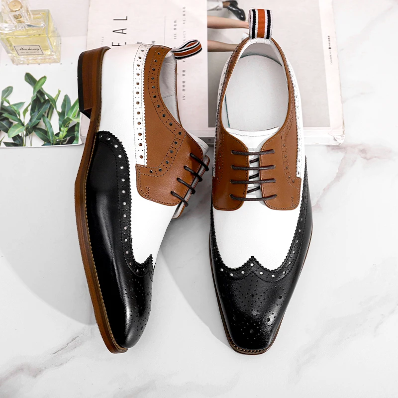 Мужские классические туфли из натуральной кожи черные или коричневые оксфорды