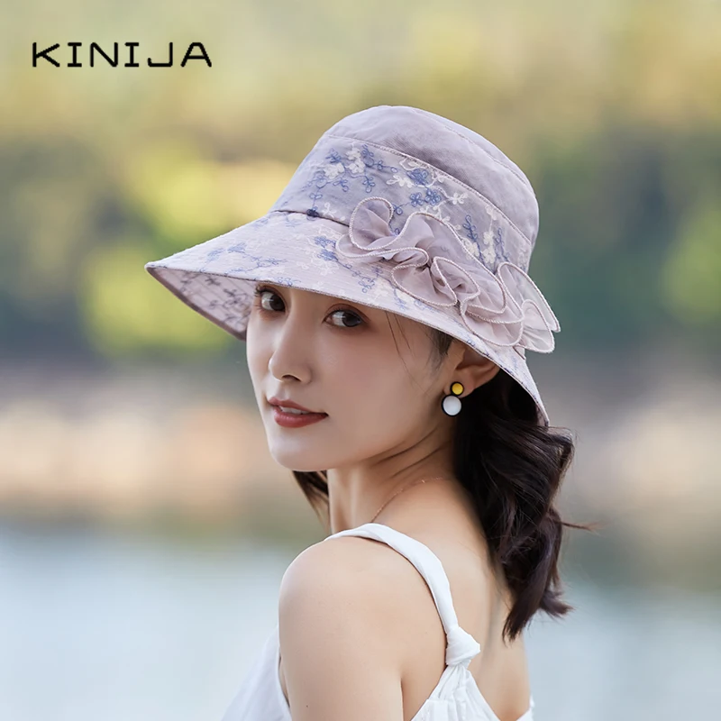 Кружевная шляпа ведро с широкими полями шелковая от солнца цветами мягкая летняя