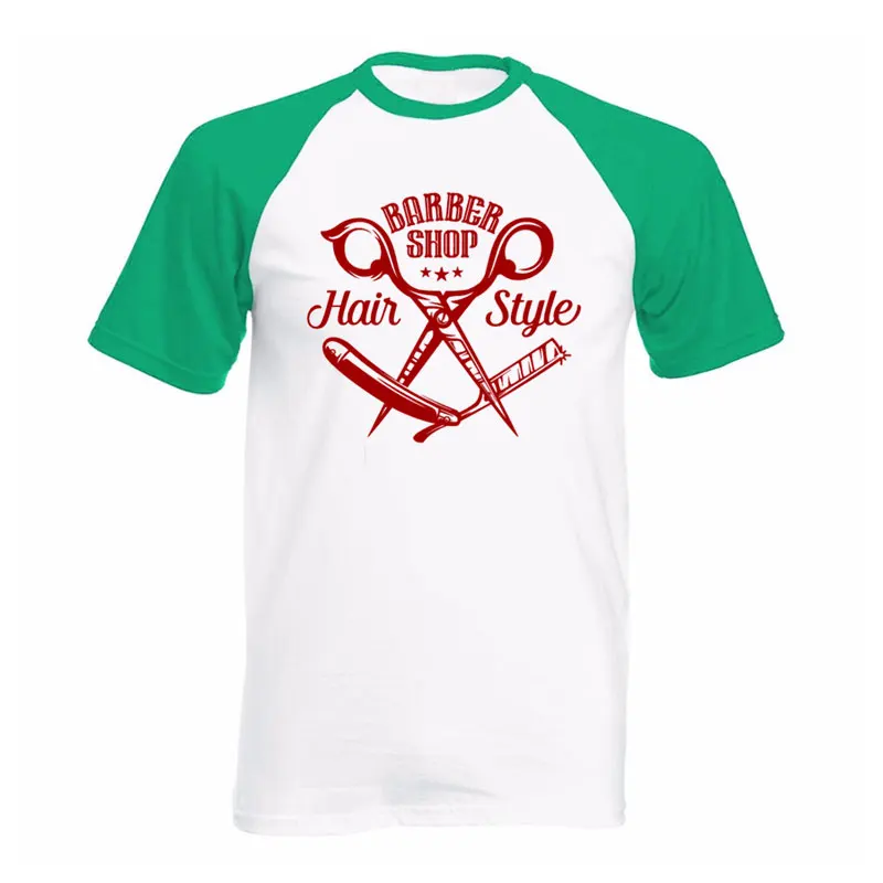 Barbershop Scissors Hair Printing O-neck 100% Cotton Barber Tshirt Tee Casual Loose Size New Summer Fashion Mens T Shirt | Мужская