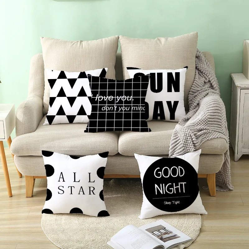 Домашние декоративные наволочки скандинавские черно белые для подушки с