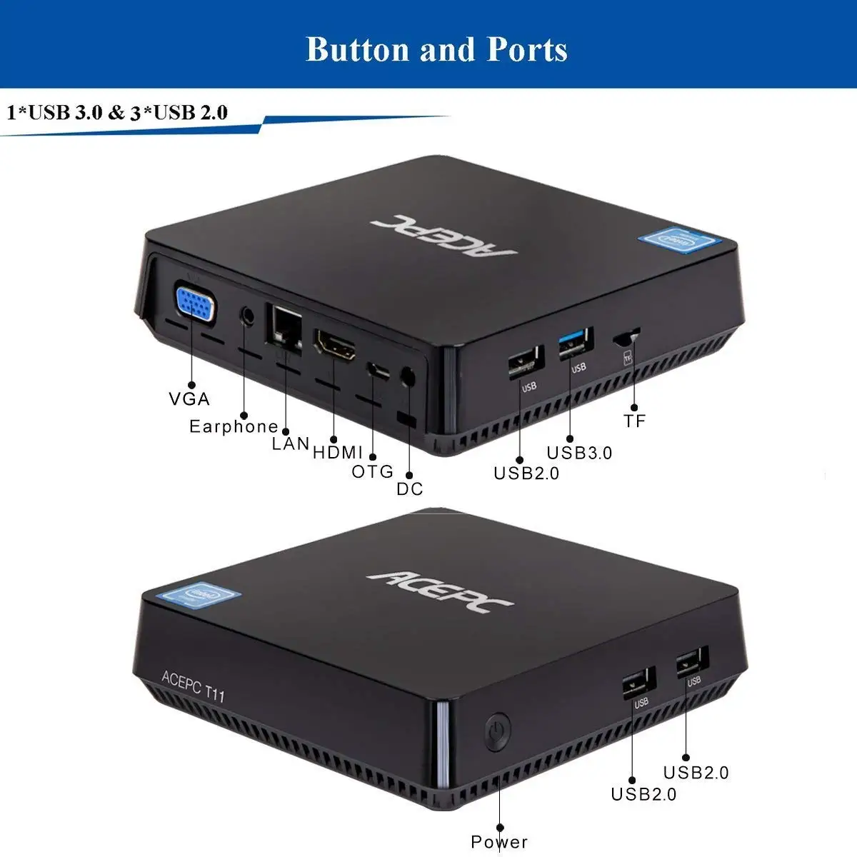 T11 Win10 Intel Atom Z8350 1 92 ГГц Linux HDMI VGA USB3.0 2 5 дюймов 4 Гб DDR3 64 HDD безвентиляторный мини ПК