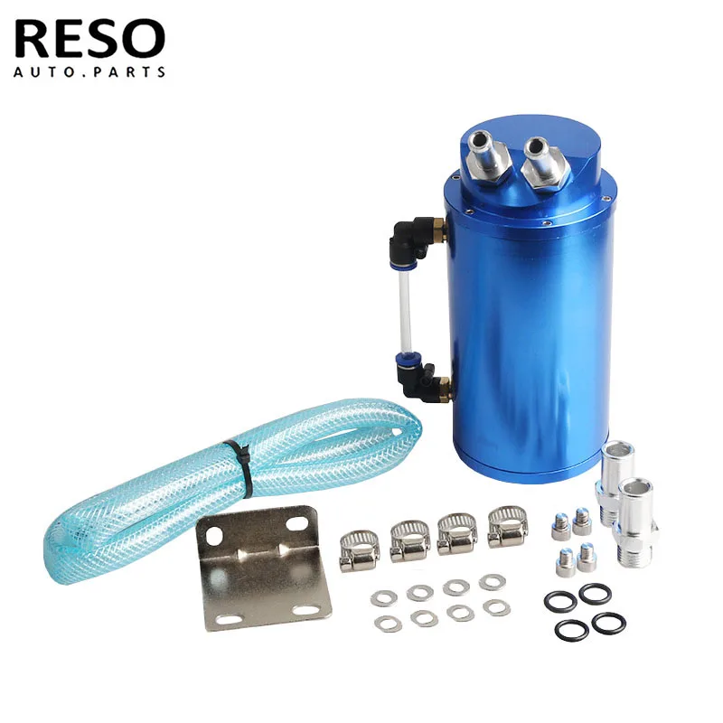 

RESO-Universal Engine Round Shape Oil Catch Can Oil Tank Reservoir With 2 Bigger Fittings Oil Catcher