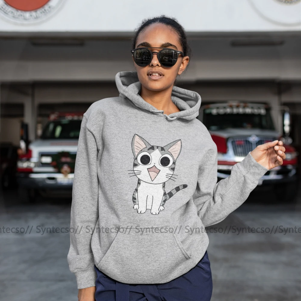 Толстовка с японским котом худи рисунком кошки Chi The Cat хлопковые белые толстовки
