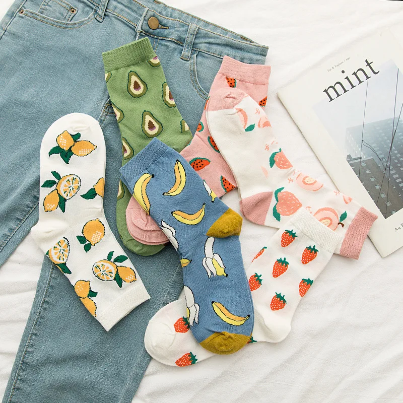 

Fashion Cute Winter Casual Women Cartoon Fruit Watermelon Lemon Strawberry Banana Avocado Socks Warm Short Cotton Street Socks