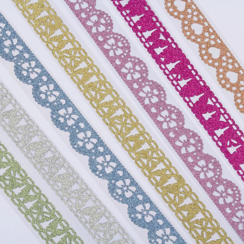 

5pcs Hollow Lace Tape Decorative Adhesive Tape Sticky Exquisite Bud Silk Tape for DIY Crafts (Silver, Golden, Sky Blue, Rosy and