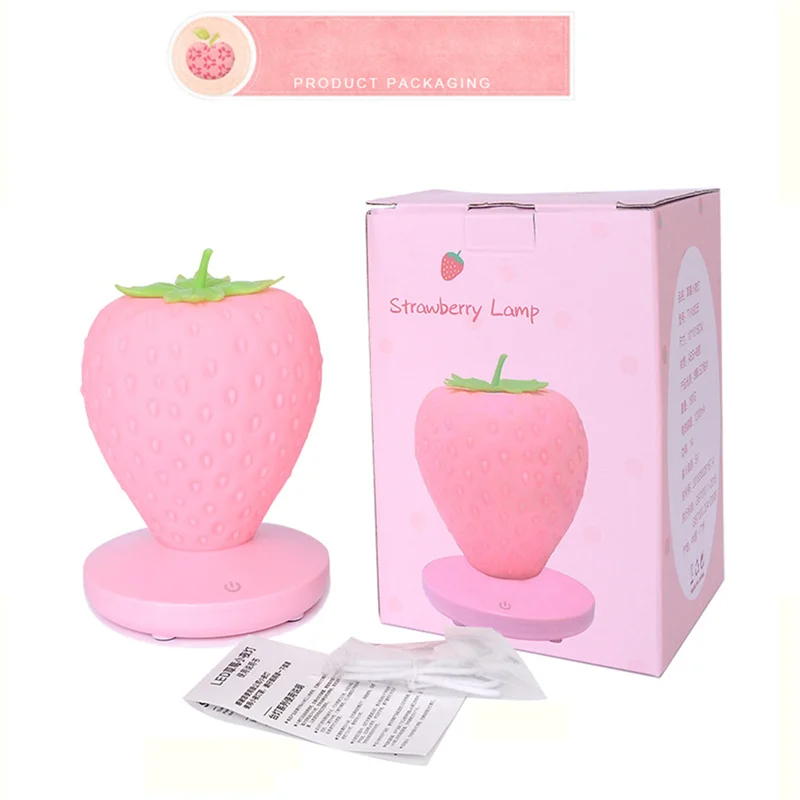 

Touch Switch Led Night Lights Silicone Strawberry Night Light USB Charging Bedroom Deco Bedside Lamp for Baby Children Kids Gift
