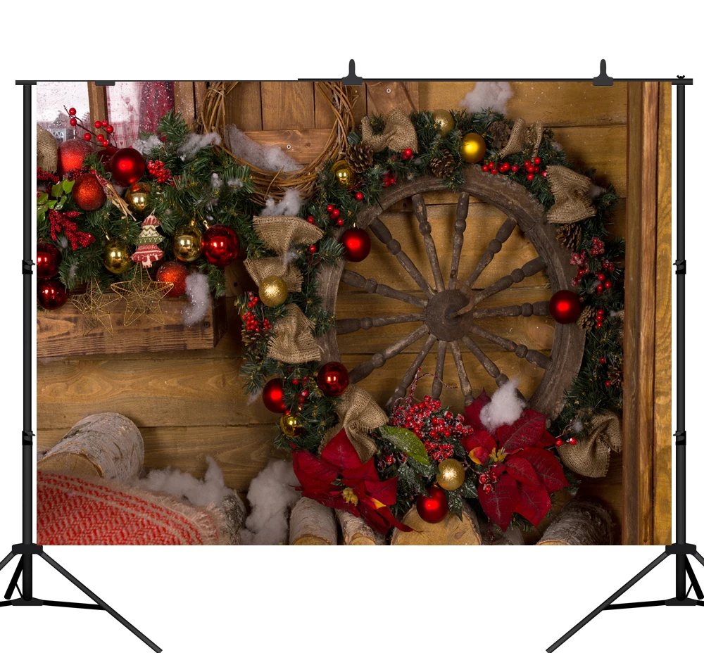 

Виниловый фон для фотосъемки Lyavshi с изображением деревянного дома и ступицы колес Рождественское украшение
