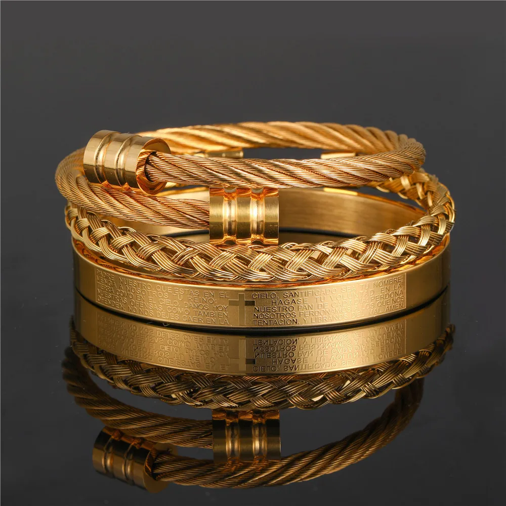 

Royal luxury stainless steel bangle 3pcs/set Open men bracelet bangle Women's jewellery for pulsera hombre armband accessories