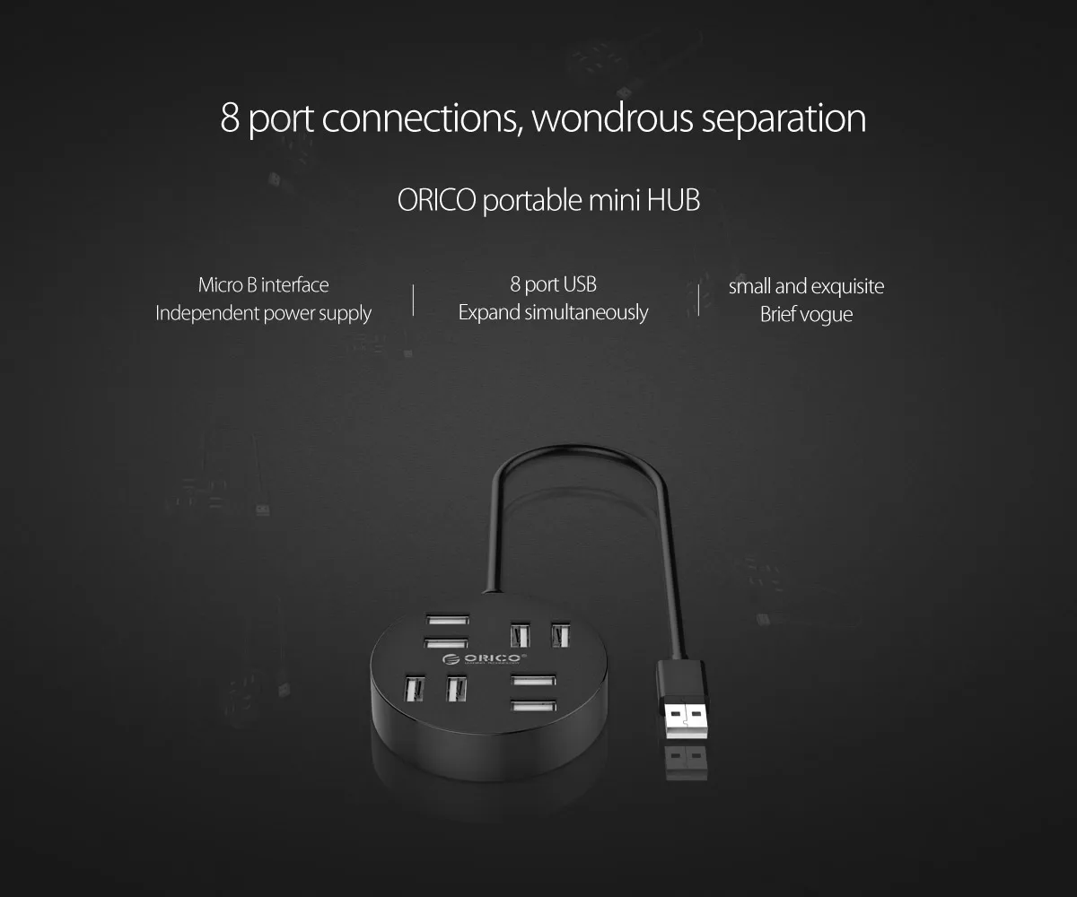 ORICO мини 4, 8 Порты и разъёмы USB 2,0 концентратор Высокоскоростной USB разветвитель для ПК Компьютерные аксессуары Mac/Windows OTG концентратор-черный/белый