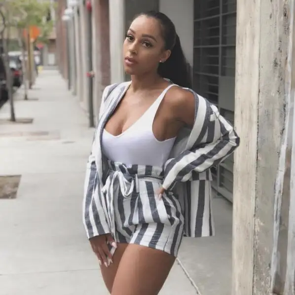 Сексуальный женский комплект 2 шт. костюм в полоску из двух предметов блейзер с