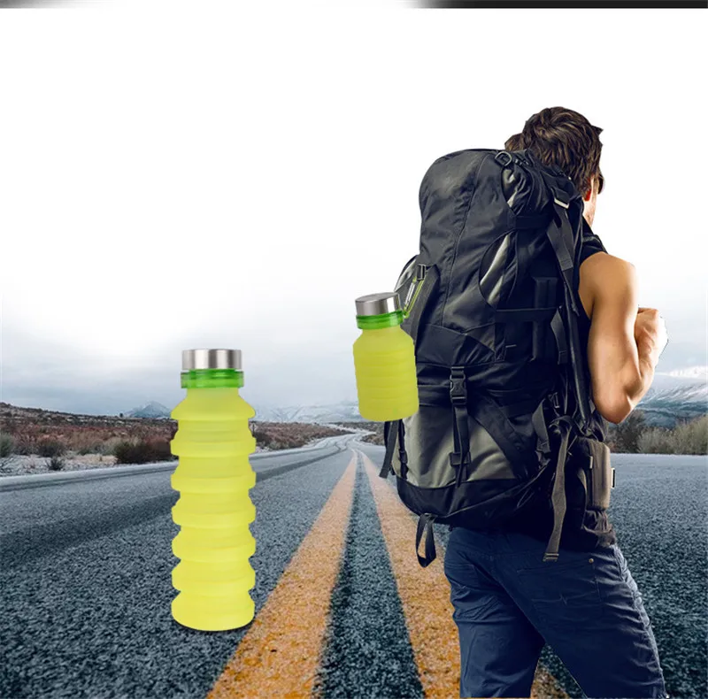 Спортивная сумка для воды на открытом воздухе, портативная силиконовая бутылка для воды 550 мл, складная кофейная бутылка, складной спортивный чайник для кемпинга и пеших прогулок
