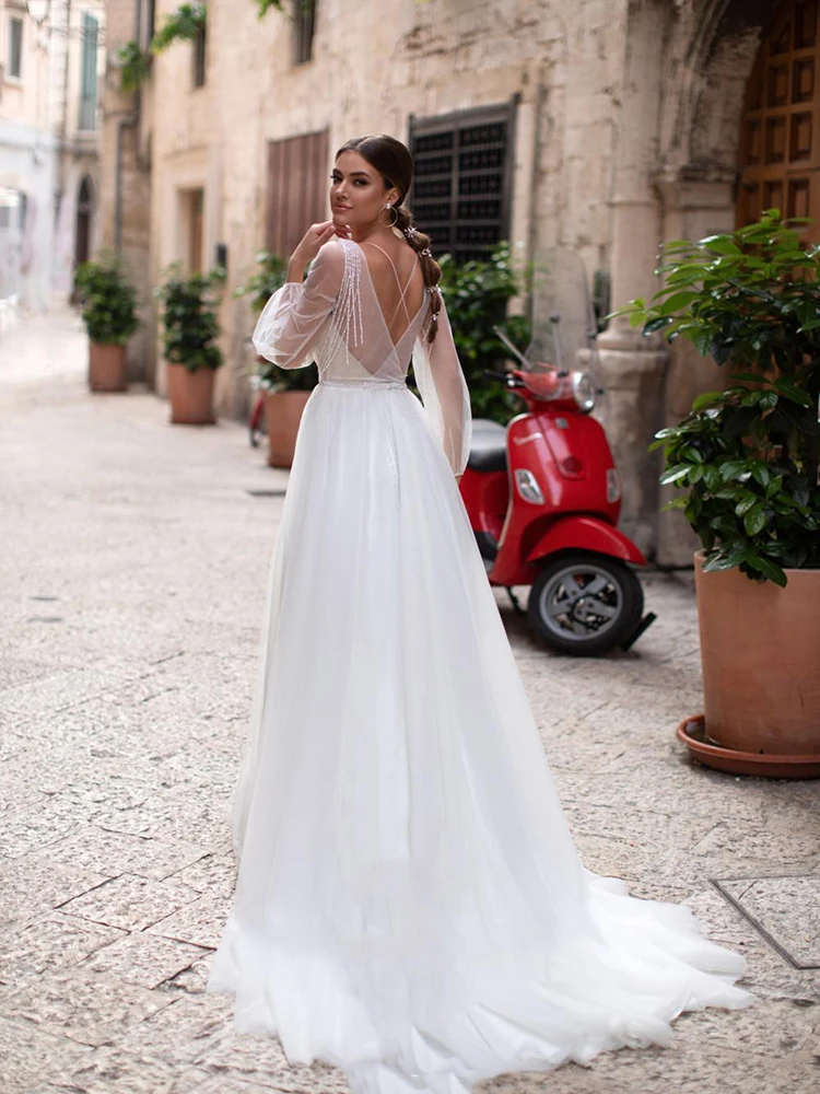 

Hi Shy Bride New simple wedding dress backless sleeveless design chiffon lace bride dresses princess dress plus size tailor-made