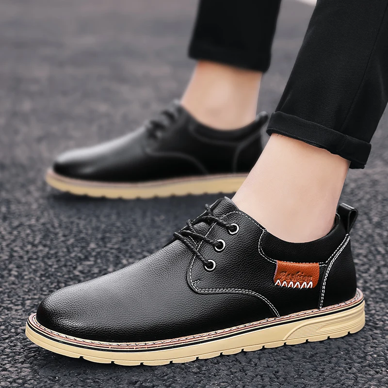 

Men's casual small leather shoes simple business style leather comfortable and breathable round toe flat-heel lightweight shoes